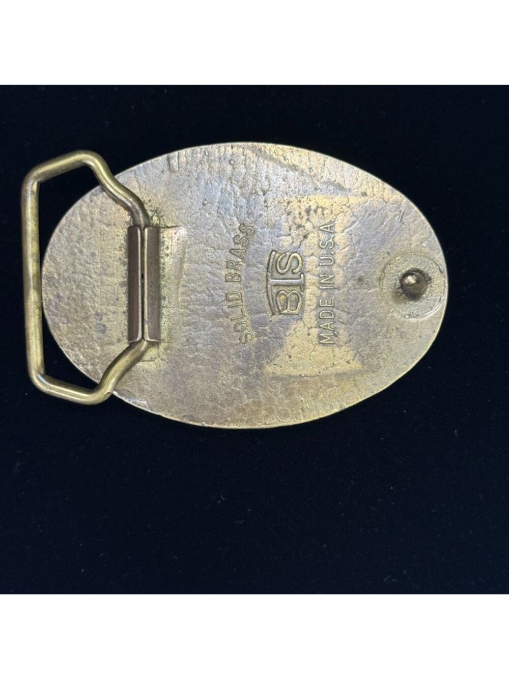 Vintage BTS Solid Brass & Leather Belt Buckle Oval Design Made In USA - Picture 6 of 10